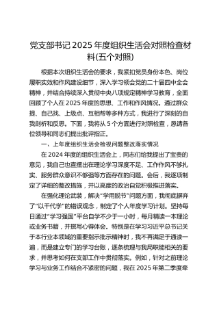 党支部书记2025年度组织生活会对照检查材料(五个对照) (2)