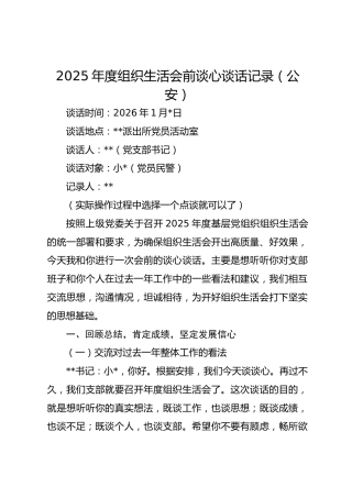 2025年度组织生活会前谈心谈话记录（公安）
