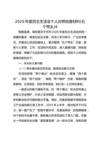2025年度民主生活会个人对照检查材料(五个带头)4