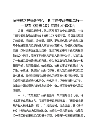 循榜样之光砥砺初心，担工信使命奋楫笃行——观看《榜样10》专题片心得体会