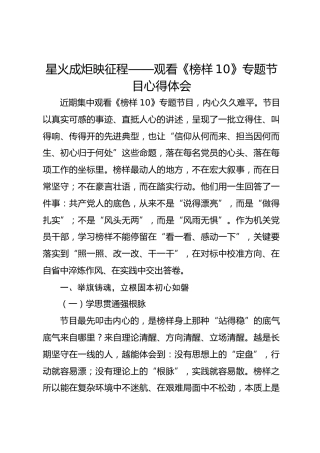 机关党员干部通用版《榜样10》心得体会观后感：星火成炬映征程