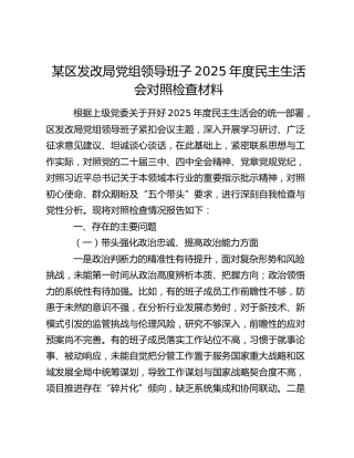 某区发改局党组领导班子2025年度民主生活会对照检查材料（六个带头）