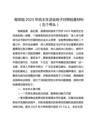 局党组2025年民主生活会班子对照检查材料（五个带头）
