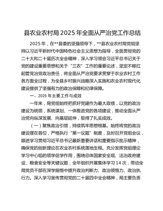 县农业农村局2025年全面从严治党工作总结