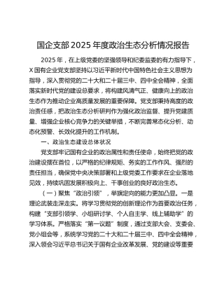 国企支部2025年度政治生态分析情况报告
