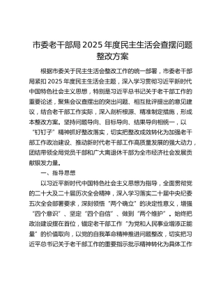 市委老干部局2025年度民主生活会查摆问题整改方案
