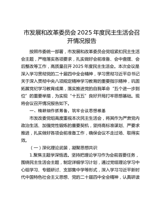 市发展和改革委员会2025年度民主生活会召开情况报告