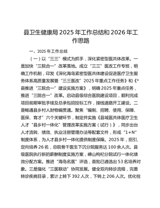 县卫生健康局2025年工作总结和2026年工作思路