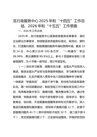 区行政服务中心“十四五”工作总结、2026年和“十五五”工作思路