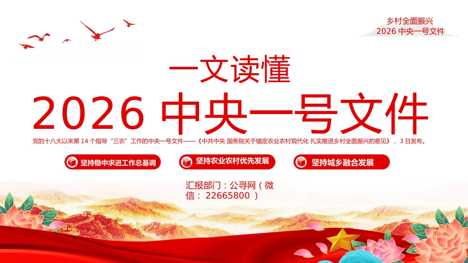 一文读懂2026年中央一号文件PPT关于锚定农业农村现代化 扎实推进乡村全面振兴的意见课件_第1页