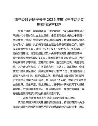 乡镇班子2025年度民主生活会对照检查4