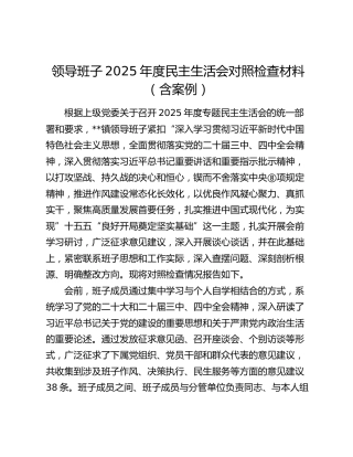 乡镇领导班子2025年度民主生活会对照检查