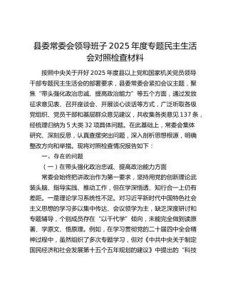 县委常委会领导班子2025年度民主生活会对照检查材料