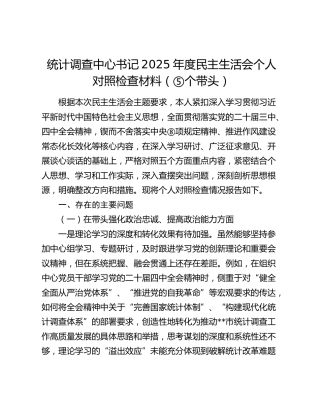 统计调查中心书记2025年度民主生活会个人对照检查