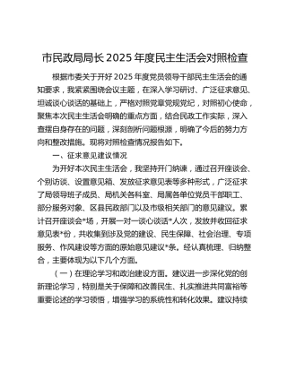 市民政局局长2025年度民主生活会对照检查√