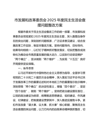 市发改委2025年度民主生活会查摆问题整改方案