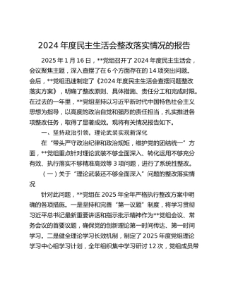 上年度（2024）民主生活会整改落实情况总结报告