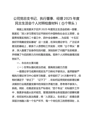公司党总支书记、经理2025年度民主生活会个人对照检查