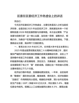 在区委经济工作务虚会上的讲话