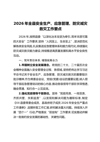 2026年全县安全生产、应急管理、防灾减灾救灾工作要点