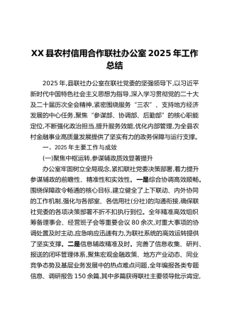 XX县农村信用合作联社办公室2025年工作总结