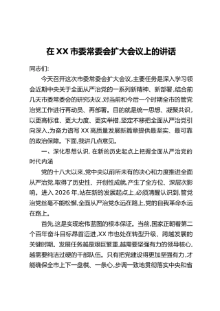 在XX市委常委会扩大会议上的讲话（3）