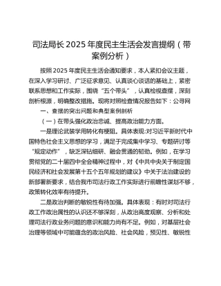 司法局长2025年度民主生活会发言提纲（带案例分析）