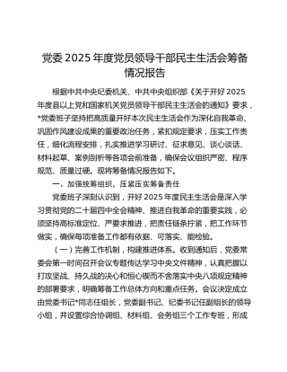 党委2025年度党员领导干部民主生活会筹备情况报告