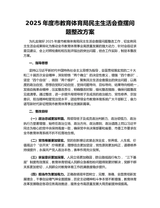2025年度市教育体育局民主生活会查摆问题整改方案