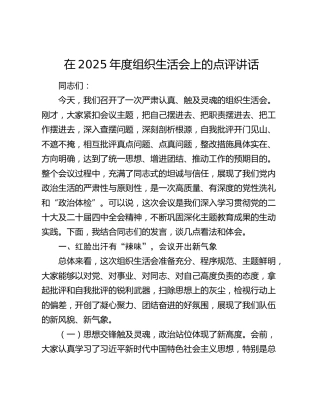 在2025年度组织生活会上的点评讲话