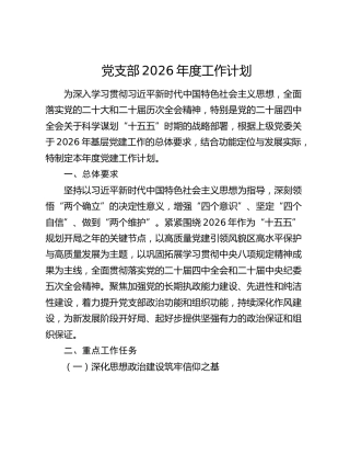 党支部2026年度工作计划