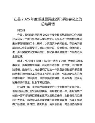 在县2025年度抓基层党建述职评议会议上的总结讲话