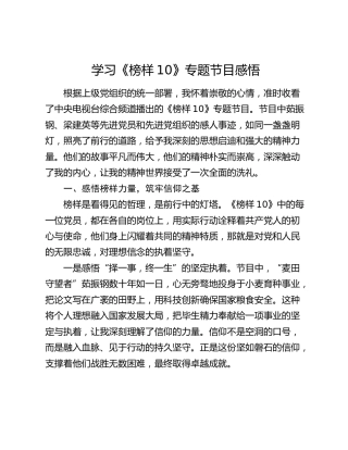 学习《榜样10》专题节目感悟