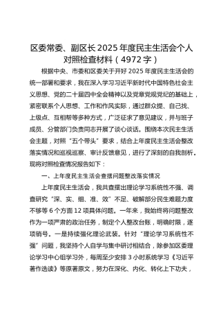 区委常委、副区长2025年度民主生活会个人对照检查材料（4972字）