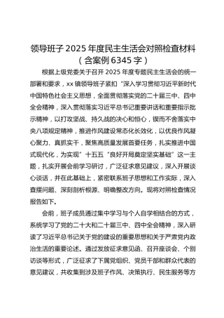 领导班子2025年度民主生活会对照检查材料（含案例 6345字）