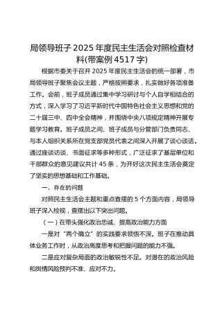 局领导班子2025年度民主生活会对照检查材料(带案例 4517字)