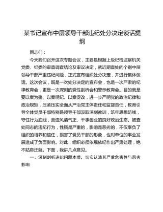 中层领导干部违纪处分决定（纪律教育警示会）谈话讲话