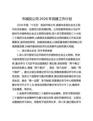 公司2026年党建工作计划（城投）