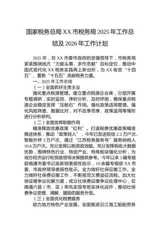 国家税务总局XX市税务局2025年工作总结及2026年工作计划
