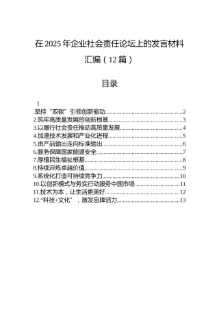 在2025年企业社会责任论坛上的发言材料汇编（12篇）