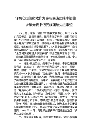 守初心担使命敢作为奏响民族团结幸福曲——乡镇党委书记民族团结先进事迹