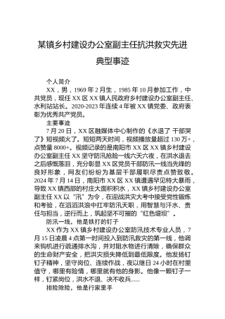 某镇乡村建设办公室副主任抗洪救灾先进典型事迹