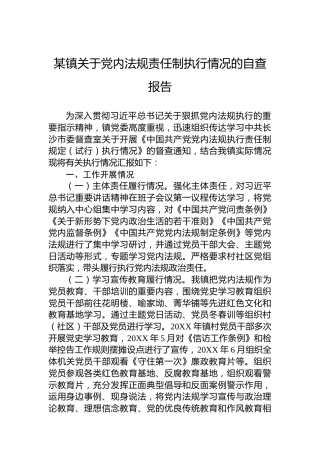 某镇关于党内法规责任制执行情况的自查报告