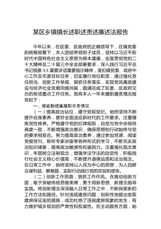 某区乡镇镇长述职述责述廉述法报告