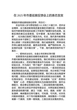 在2025年市委巡察反馈会上的表态发言