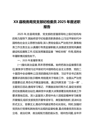 XX县税务局党支部纪检委员2025年度述职报告