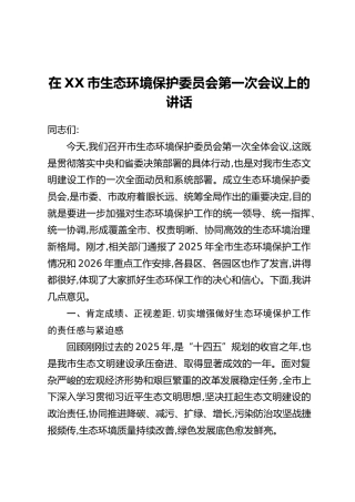 在XX市生态环境保护委员会第一次会议上的讲话