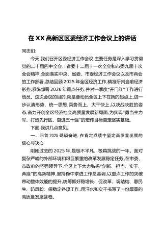 在XX高新区区委经济工作会议上的讲话