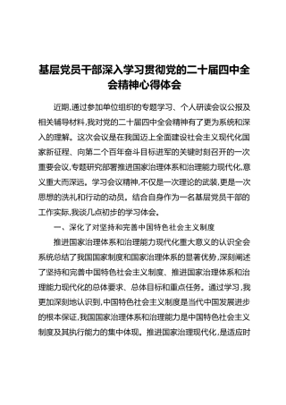基层党员干部深入学习贯彻党的二十届四中全会精神心得体会