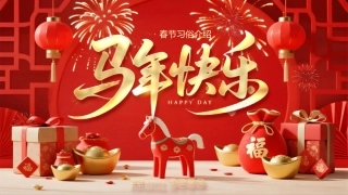 红色喜庆风马年快乐春节习俗PPT模板